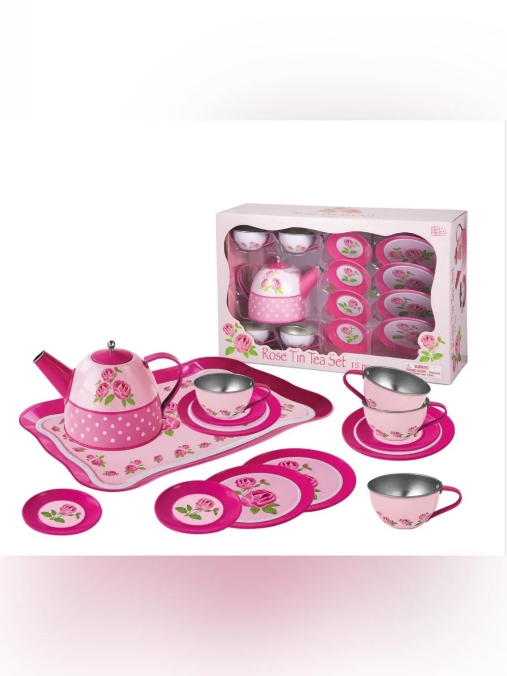Kids Tea Set with Tray Pink Rose Polka Dot